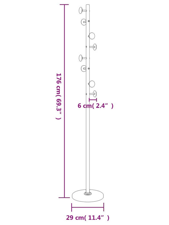 vidaXL Metallic Coat Rack White 29x29x176cm