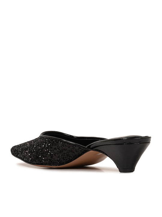 Glamazons Black Glitter Mules Μαύρα Δερμάτινα Mules Πετρούλες