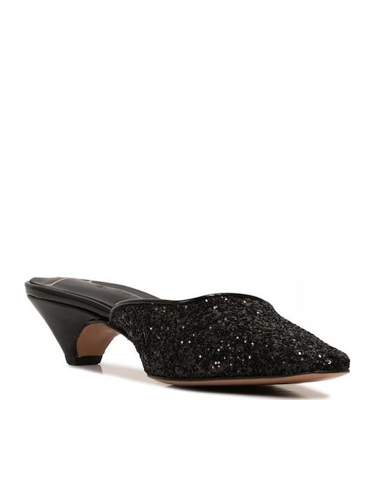 Glamazons Black Glitter Mules Black Leather Mules Petroulas