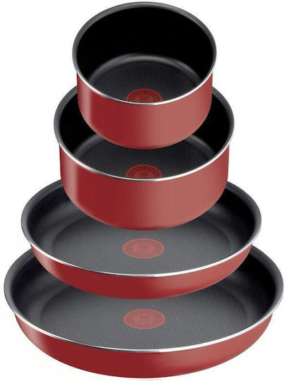 Tefal Ingenio Easy Cook & Clean Комплект Съдове За Готвене Червен С Вътрешно Покритие От Камък 4 Части