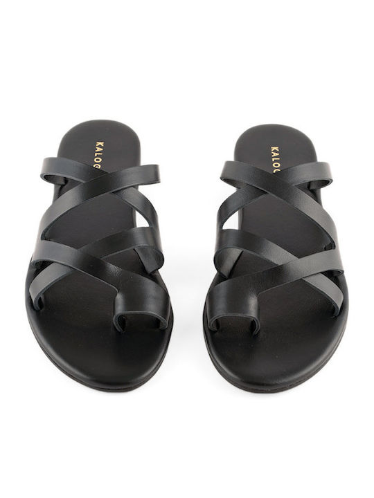 Leder Flache Sandalen für Damen in Schwarz Farbe