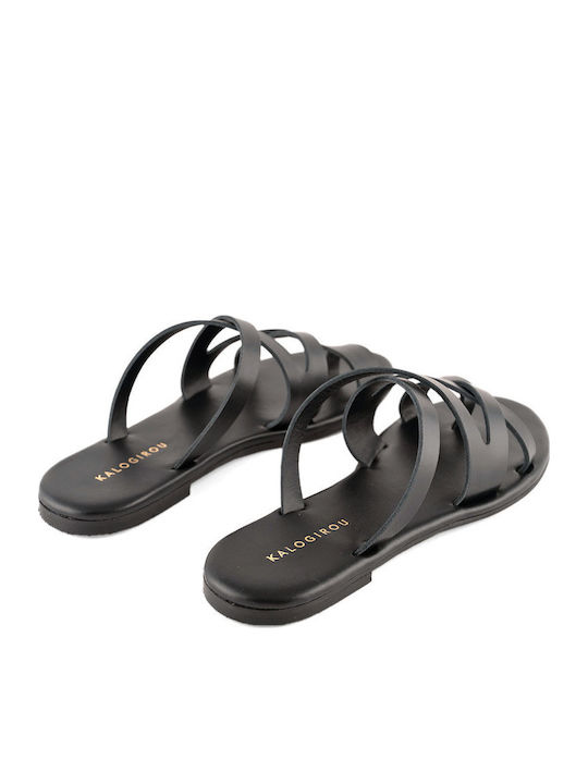 Leder Flache Sandalen für Damen in Schwarz Farbe