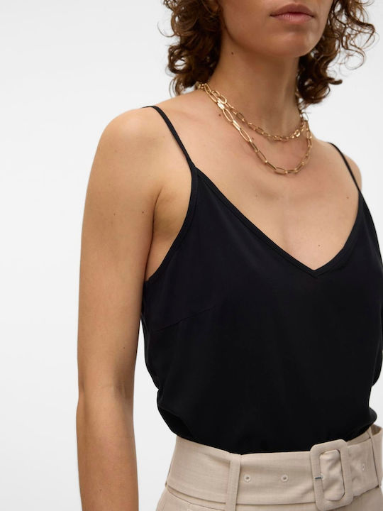 Joy Damen Bluse Ärmellos mit V-Ausschnitt Black