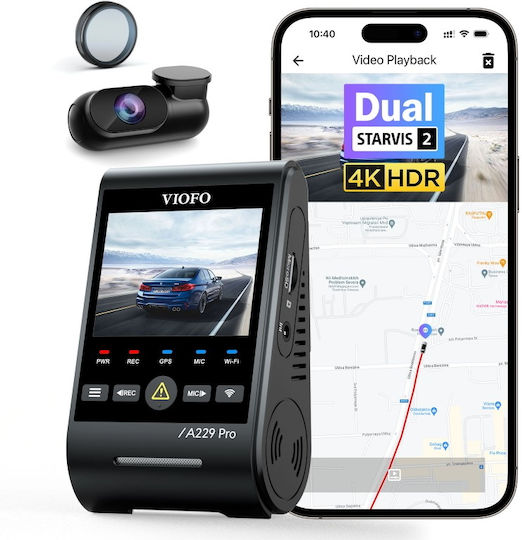 Viofo A229 Pro 2ch 4K Car DVR Set with Rear Camera, 2.4" Display WiFi, GPS