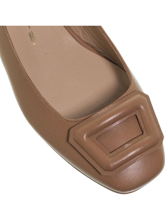 Δερμάτινες Γυναικείες Μπαλαρίνες Slingback σε Μπεζ Χρώμα