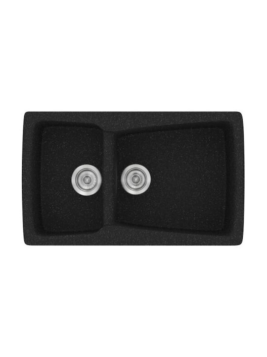 Sanitec Classic Drop-In Sink Right Synthetic Granite W79xD50cm Granite Black