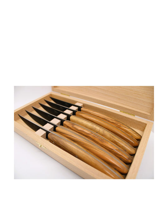Claude Dozorme Olive Wood Thiers Black Blade- Laguiole Ножове Комплект от Неръждаема Стомана 6бр