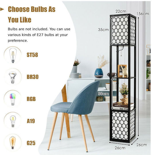 Costway Stehleuchte H156xB26cm. mit Fassung für Lampe E27 Schwarz