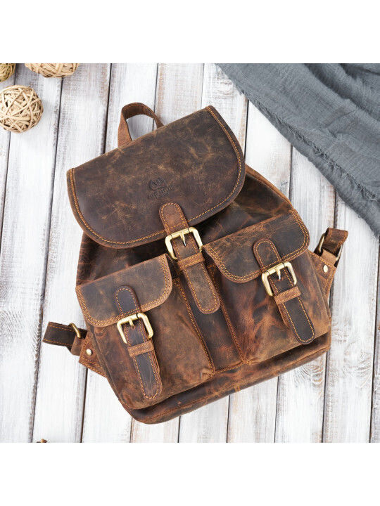 Leder Damentasche Rucksack Braun