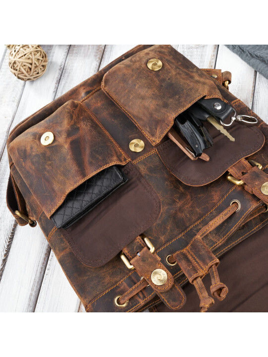 Leder Damentasche Rucksack Braun