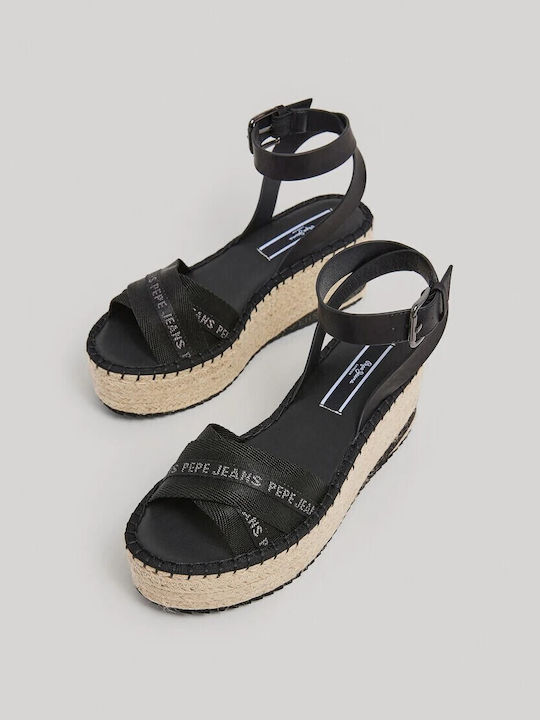 Pepe Jeans Women's Ankle Strap Platforms Black