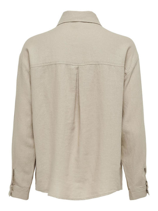 Langärmeliges Damenleinenhemd Beige