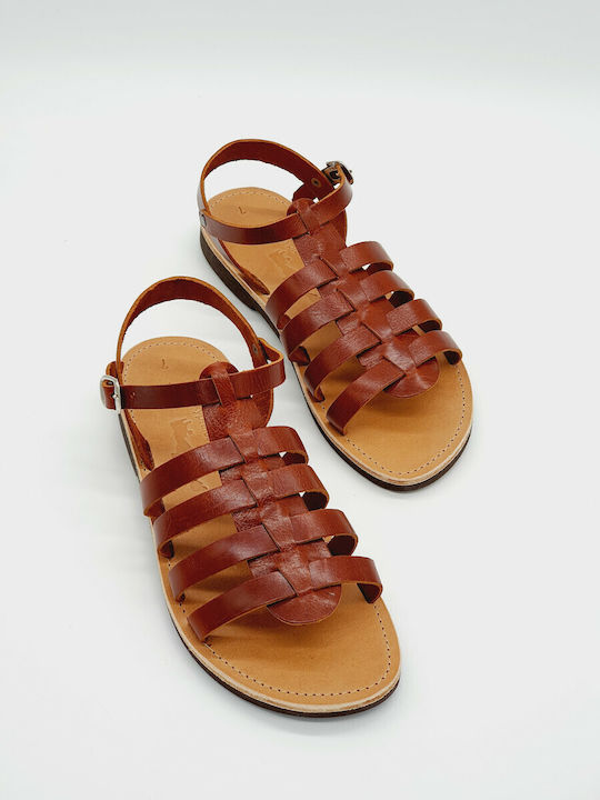 Kypraiosleather Leather Women's Flat Sandals in Brown Color