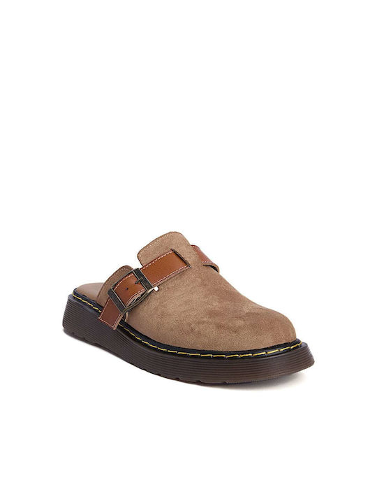 Women's Clogs with Buckle Strap Camel