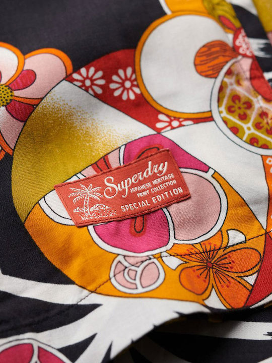 Hawaiian Cu mânecă scurtă Cămașă Floral Negru