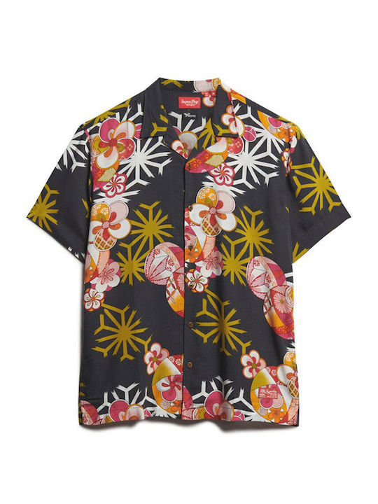 Hawaiian Cu mânecă scurtă Cămașă Floral Negru