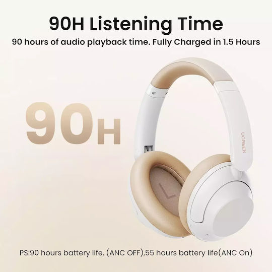 Ugreen HP202 HiTune Max5 Ασύρματα / Ενσύρματα Over Ear Ακουστικά με 90 ώρες Λειτουργίας και Quick Charge Λευκά