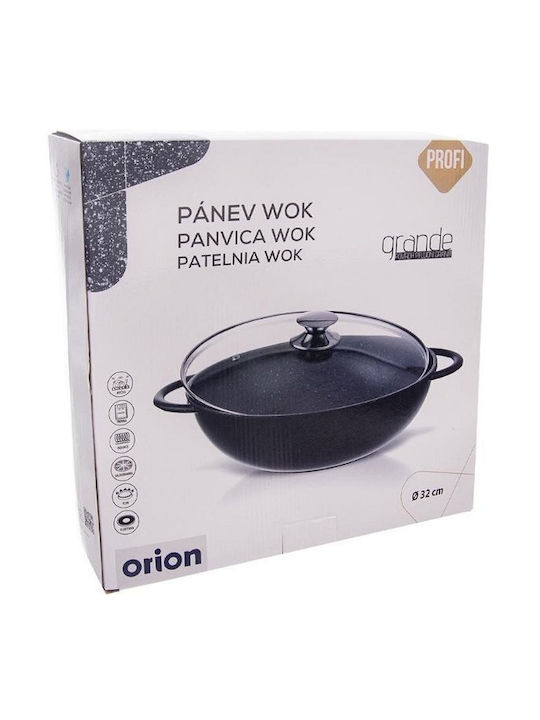 Orion Grande Wok από Αλουμίνιο Με Καπάκι με Επίστρωση από Πέτρα 26cm