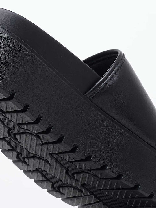 Δερμάτινα Γυναικεία Σανδάλια Flatforms Μαύρα