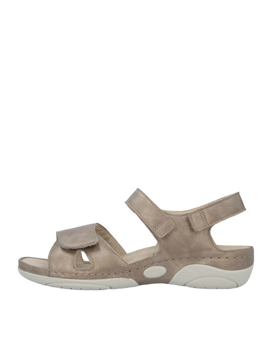 Leather Women's Flat Sandals Anatomic with Strap in Beige Color