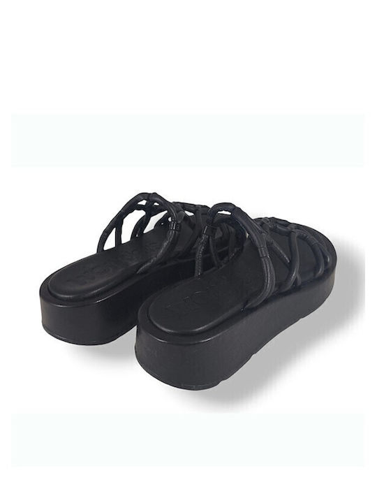 Δερμάτινα Γυναικεία Σανδάλια Flatforms Μαύρα