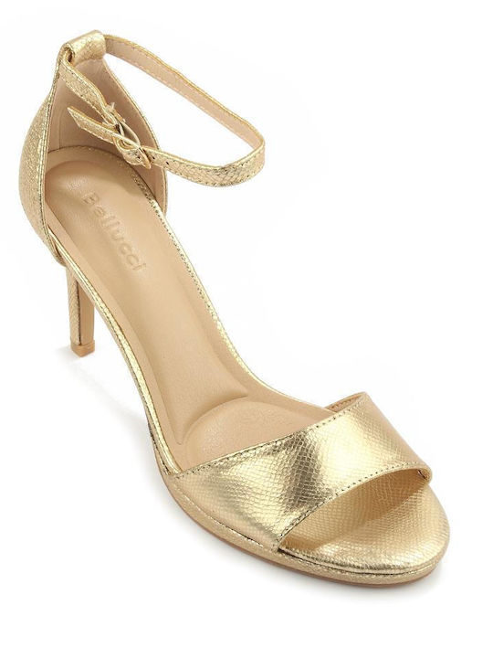 Fshoes Damen Sandalen mit Dünn hohem Absatz in Gold Farbe