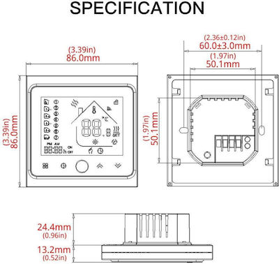 MOES BHT-002-GBLW Digital Termostat Spațiu Inteligent cu Ecran Tactil și Wi-Fi Negru