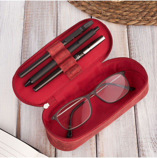 Caz din piele Ochelari de piele Creion caz roșu Vintage Paolo Peruzzi T-82-hr