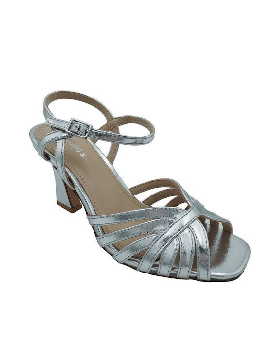 Adam's Shoes Synthetic Leather Women's Sandals Silver with High Heel