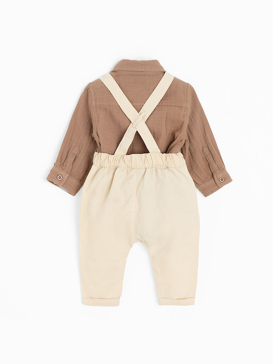 Cool Club Baby Bodysuit Set Long-Sleeved with Pants White and Grey