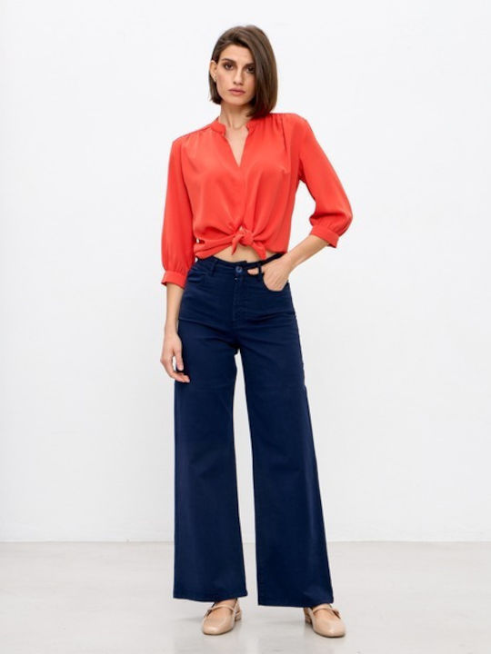 Passager Women's High-waisted Cotton Trousers Blue