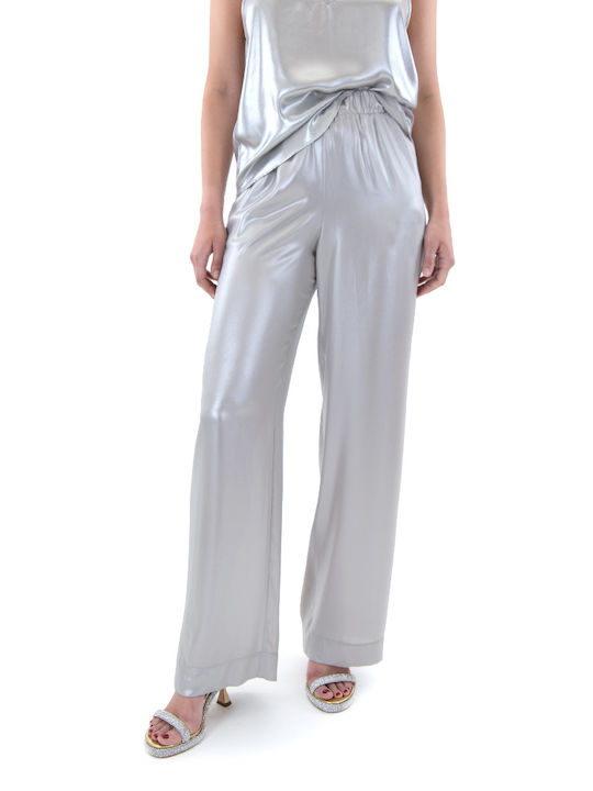 Zoya Women's High-waisted Fabric Trousers in Straight Line Silver