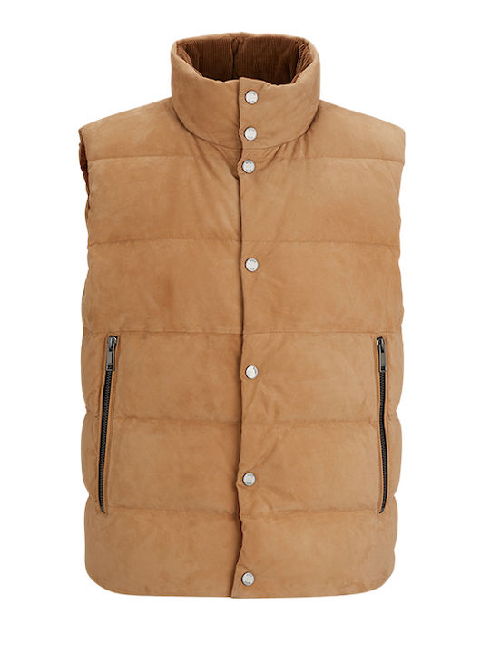 Boss Men's Down Reversible Vest Nubuck Leather Cotton L-mevest Beige