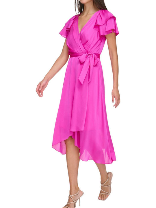 DKNY Dress Wrap with Ruffle Fuchsia