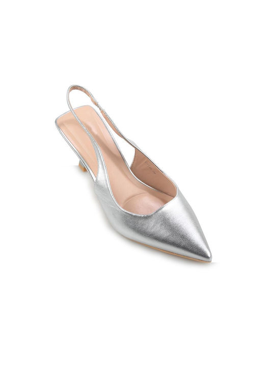 Fshoes Synthetic Leather Pointed Toe Silver Medium Heels