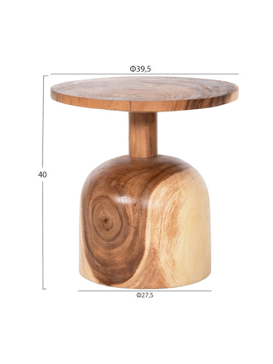 Round Side Table Pumbe made of Solid Wood Natural L39.5xW39.5xH40cm