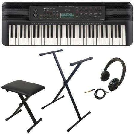 Yamaha Tastatur PSR-E283 mit 61 Tasten Standard Berührung mit Ständer, Kopfhörer und Hocker Schwarz Home Bundle II