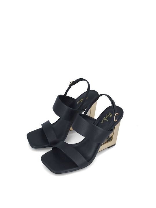 Menbur Leather Women's Sandals Black with High Heel