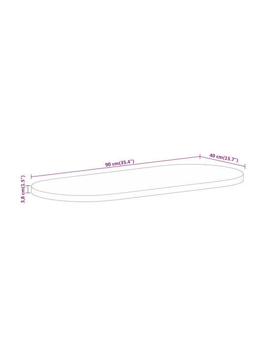 vidaXL Oval Table Surface made of Solid Wood Brown 90x40x3.8cm 370133 1pcs