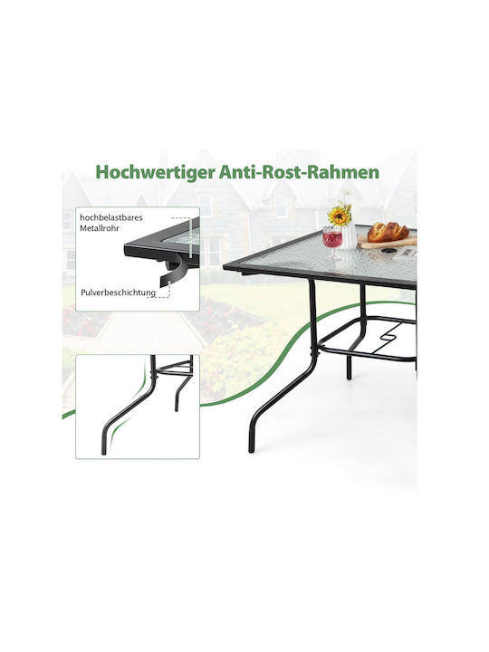 Outdoor Dinner Free Standing Table with Glass Surface and Metal Frame Metallic 89x89x72cm