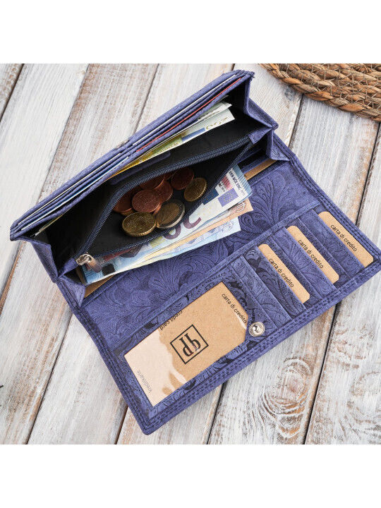 Δερμάτινο Γυναικείο Πορτοφόλι με RFID Navy Μπλε