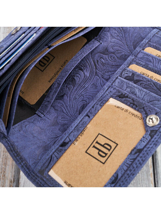 Δερμάτινο Γυναικείο Πορτοφόλι με RFID Navy Μπλε