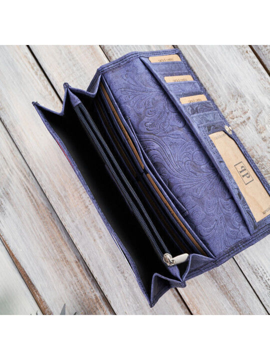 Δερμάτινο Γυναικείο Πορτοφόλι με RFID Navy Μπλε