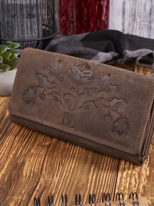 Large Leather Women's Wallet Classic with RFID Brown