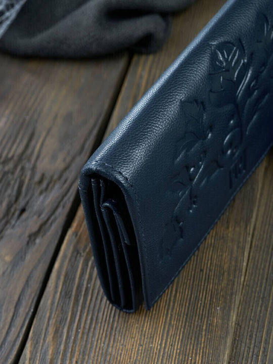 Μεγάλο Δερμάτινο Γυναικείο Πορτοφόλι με RFID Navy Μπλε