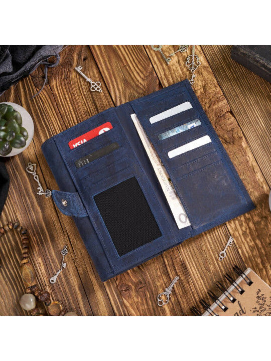 Leather Women's Wallet Classic with RFID Navy Blue