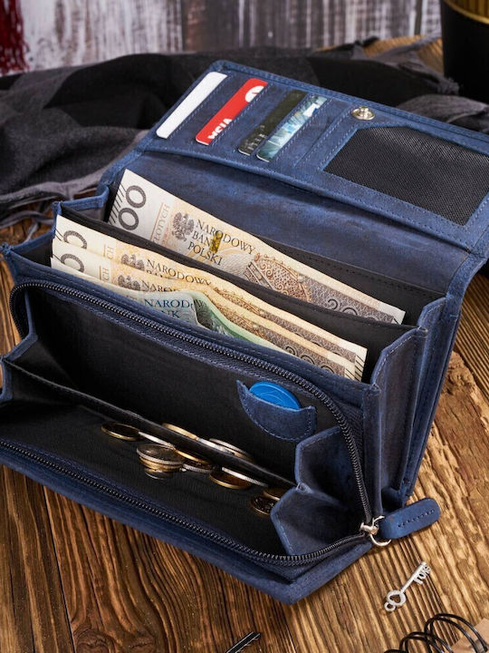 Leder Damen Geldbörse Klassisch mit RFID Marineblau