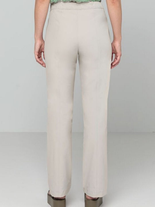 Bianca Di Women's Fabric Trousers with Elastic in Loose Fit Beige