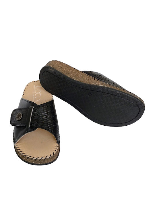 Leather Women's Flat Sandals Anatomic Flatforms in Black Color