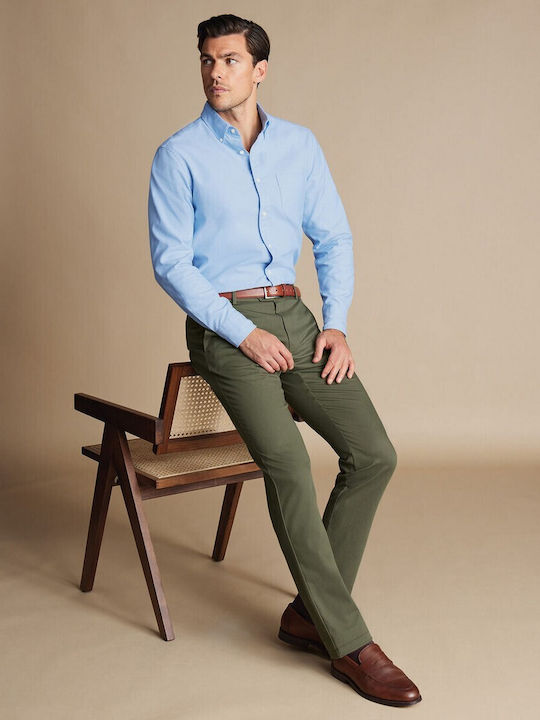 Charles Tyrwhitt Herrenhose Chino Elastisch in Slim Passform Open Green